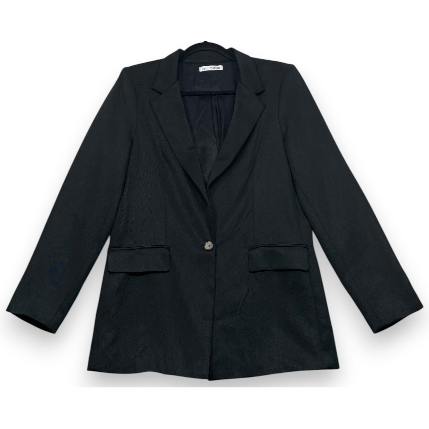 Reformation Major Tencel Twill Blazer Womens L Black Jacket Long One Button
